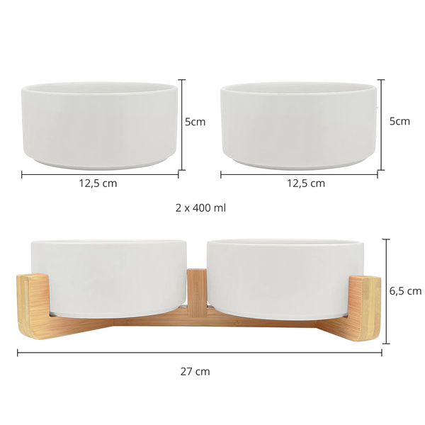 GERDA double ceramic wooden bowl white 2x400ml
