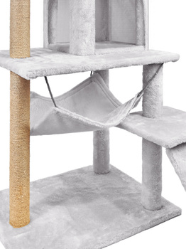 Cat scratching post, house with toy, high, 6 levels, bed, Comfort Line light grey