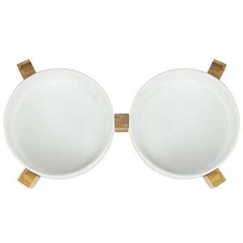 GERDA double ceramic wooden bowl white 2x400ml