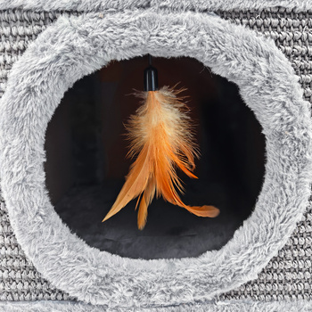 Sturdy cat scratching post, small 38cm, with feather and bed  grey Cabin II