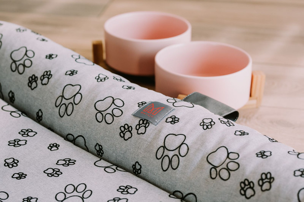 Double ceramic wooden bowl pink 2x400 ml