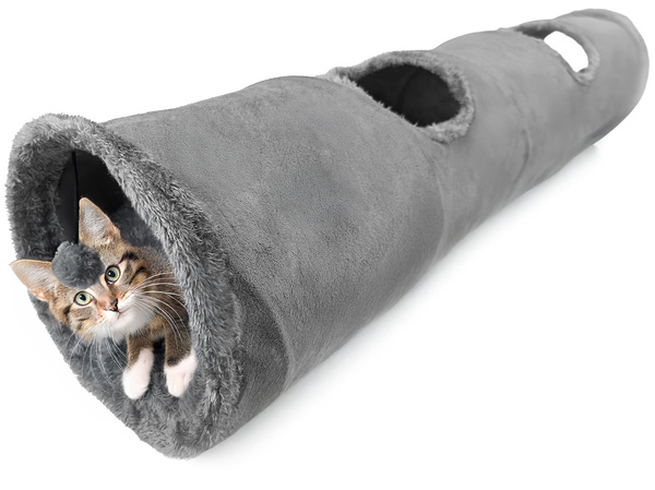 Cat tunnel, 2-in-1 interactive toy, SUBWAY, 120x25 cm, grey
