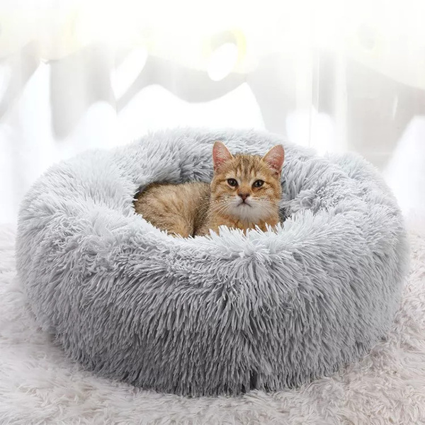 Round plush donut pet bed 60cm grey