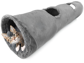 Cat tunnel, 2-in-1 interactive toy, SUBWAY, 120x25 cm, grey