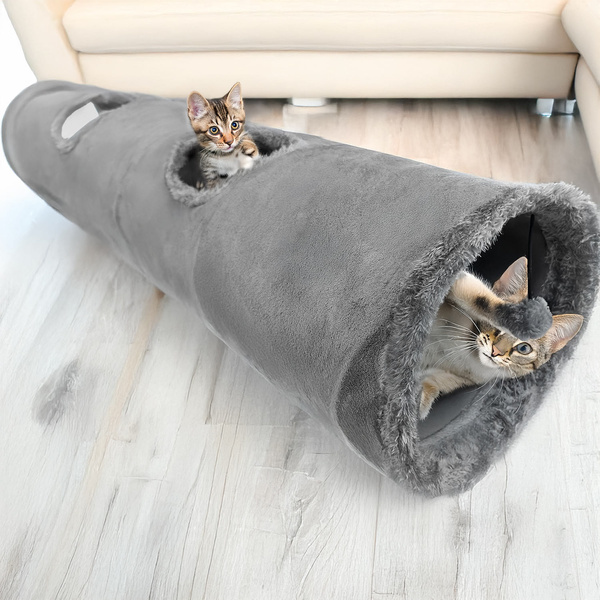 Cat tunnel, 2-in-1 interactive toy, SUBWAY, 120x25 cm, grey