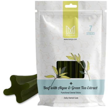 Zahnpflegesnack für Hunde Dental Sticks Mersjo Rind Algen Grüntee 28 Stück