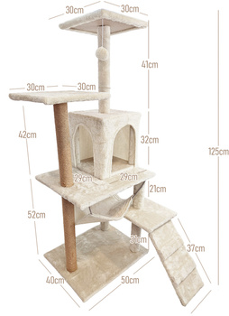 Katzenkratzbaum, Haus mit Spielzeug, hoch, 6 Ebenen, Bett, Comfort Line beige