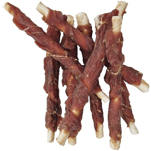 Natural rawhide twist chews with duck meat, dog treat, Mersjo, 500g