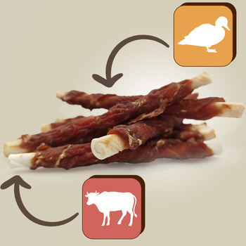 Natural rawhide twist chews with duck meat, dog treat, Mersjo, 500g
